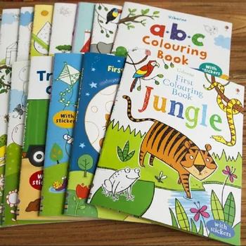 10 книги/комплект Usborne educational Children Сцена изучаване на английски език с Картинка Мультяшные животни стикер за оцветяване връзка книга