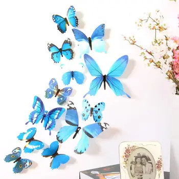12 бр./компл. 3D стикер с пеперуда, красив декор, в формата на пеперуда, PVC Тапети за хола, декоративни стикери за Коледна сватба