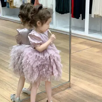 2023 Лятото сетчатое рокля за торта за малки момичета, модни детски рокли-опаковки за Парти в чест на рождения Ден, Детски дрехи Vestidos