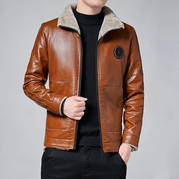2023 Мъжки зимни нови кожени якета, есенно-зимния меховое палто с начесом, топла кожа яке от изкуствена кожа, Байкерские топли кожени якета
