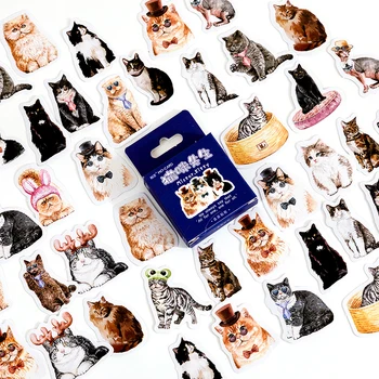 46 броя Стикери кутия серия от Пет котка, сладко коте, ръчно дневник, направи си сам, декоративни материали за албума, стикер за запечатване на книгата, 4 см
