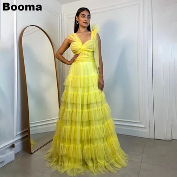 Booma Жълти рокли за абитуриентски бал, на много нива тюлевые дълги вечерни рокли с дължина до пода, трапециевидные рокли за рожден Ден за жените 2023