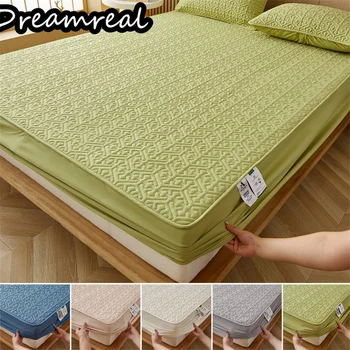 Dreamreal Дебел ватиран матрак цилиндър от чист памук, защитно уплътнение за легла, антибактериално покритие за легла Queen-Size King Size