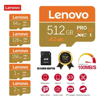 Lenovo 2TB Micro TF/SD Карта 1TB Sd Карта памет 128 GB Micro Sd Memory Карта Клас 10 и Високоскоростна A2 Tf Карта 64 GB 32 GB камера За 4K