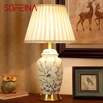 SOFEINA Модерна Керамична Настолна лампа LED Китайски Прост Творчески малка странична лампа За дома Хола Спалня на Кабинета