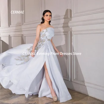 Атласное рокля за бала CERMAE трапецовидна форма с аппликацией на едното рамо и рюшами Дължина до пода, в елегантна вечерна рокля за жените 2023
