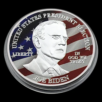Възпоменателна монета на Президента на САЩ Байдън със сребърно покритие в пластмасов калъф, метална значка с тегло 1 унция - рядка