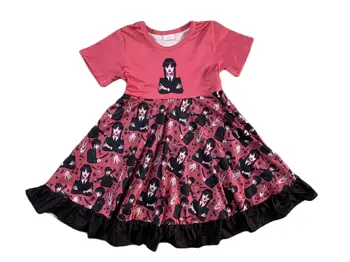 Гореща разпродажба, сряда, пролетно-летния бутик детски дрехи за момичета, червен топ с черна пола, рокля с къс ръкав