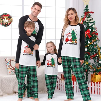Еднакви комплекти за мама, Дъщеря, Баща и Син, Скъпа мека пижама с Анимационни Принтом, Коледен образ 2024, Нова Семейна Коледна пижама