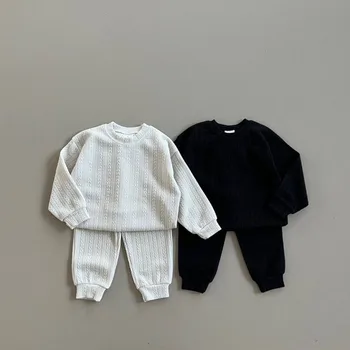 Ежедневни облекла от 2 теми за малки момичета и момчета, Есен Нов Пуловер, Блузи с дълги ръкави + Обикновен костюм със штанами, Модни Детски меки дрехи от 1 до 6 години