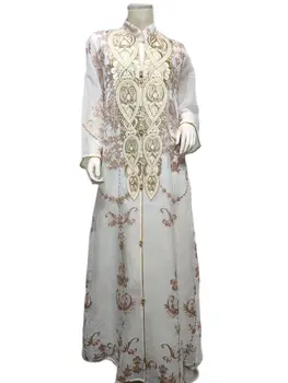 Жена, мюсюлманското рокля Zigui, Вечерна рокля Скромност, Абайя със златен абрикосовой носии, Престилки с дълги ръкави, Бяло шифоновое рокля