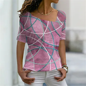 Женска тениска с Цифрово 3D Принтом Circle, Къс ръкав, Летни Ежедневните Свободни Персонализирани Тениски С Кръгла яка, Femme Дамски Потници, Облекло