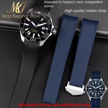 За TAG Heuer F1 AQUARACER CARRERA WAY201A WAY211C Силиконов ремък за часа 22 мм тока за часовника от неръждаема стомана, Черен син каишка за часовник