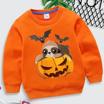 За Хелоуин, Нова детски дрехи, Забавна hoody с Ленивцем и тиква за момичета, Есенна мода, Cartoony Ленивец Y2k Sudadera, жилетки за момчетата на Хелоуин