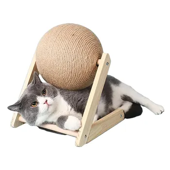 Играчки за улов на котки с топки от сезал и дърво, Устойчиви триъгълни котки, домашни неща, трайни драскотини, стръмни драскотини на стойка въртене