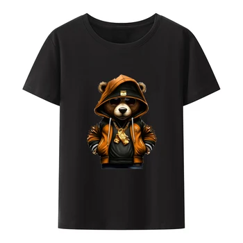 Класическите Модни тениски с изображение на мечка от карикатури, мъжки ежедневни ризи в стил аниме с къс ръкав, стръмни новости, забавни върхове с кръгло деколте и забавен дизайн