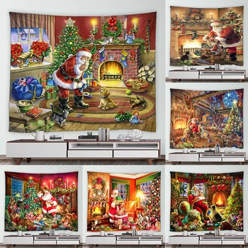 Коледна Къща, Подарък от Дядо Коледа, Гоблен с Изображение на Камини, Уютна Всекидневна, боядисани стени Спални, Фонова Материя, Гоблен