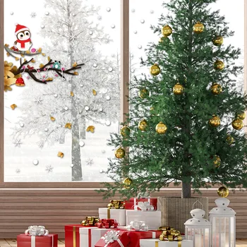 Коледни стикери за стена, Двустранно Статична стикер, Дядо Коледа, Елен, Елха, Прозорец на стаята, Снежинки, Декор, Стикер Нова Година 2023