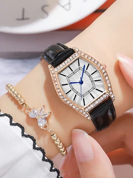 Комплект от 2 теми 2023, Луксозни часовници, Дамски Модни Елегантен ръчен часовник, Кварцов часовник, Дамски часовници за жени Relogio