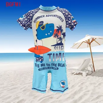 Летни детски бански костюми, едно парче бански за момчета, плажен слънцезащитен костюм с къси ръкави, Детска плат, Топли пролетни детски бански костюми