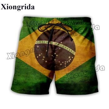 Летни къси панталони с флага на Бразилия, Мъжки ежедневни топене в бразилски стил с 3D принтом, Модерни плажни шорти Harajuku, Къси панталони, Градинска облекло