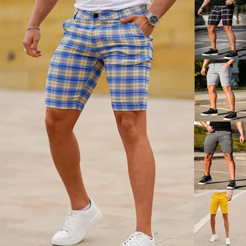 Летни мъжки приталенные ежедневни къси панталони в клетката, мъжки спортни дрехи, плажни шорти за бягане