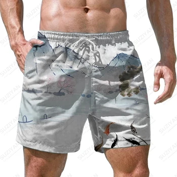 Летни нови мъжки къси панталони с 3D принтом, пейзажи и рисуването на мастило, мъжки къси панталони ежедневни мъжки къси панталони мода тенденция на мъжки къси панталони