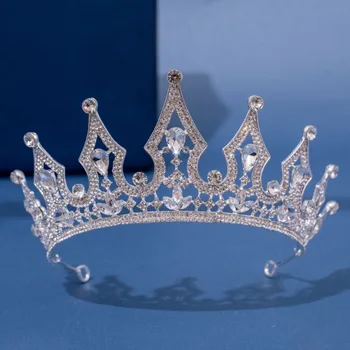 Луксозен, изискан прическа с кристал корона, аксесоари за оголовья Принцеса с кристали, аксесоари за полагане на сватбена рокля