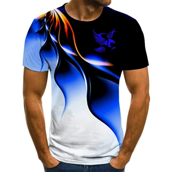 Лятна мода проста мъжка тениска с 3D принтом Орел, дишаща градинска дрехи, къс ръкав, мъжки ежедневни ризи в стил хип-хоп в голям размер