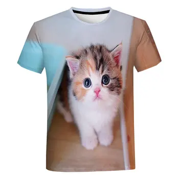 Лятна Мъжка Готина тениска с къс ръкав и 3D Принтом Котка, Забавна тениска, Потник, Тениски, Скъпа Риза, Забавни подаръци