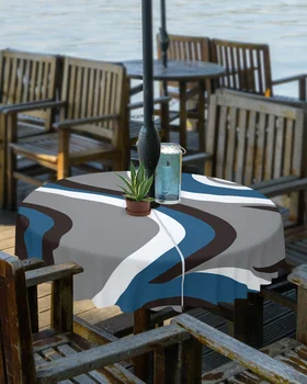 Модерна, Абстрактна Синята Покривка Whirlpool открито с дупка за чадър джоб, Водоустойчив покриване на кръгла маса за пикник и във вътрешния двор