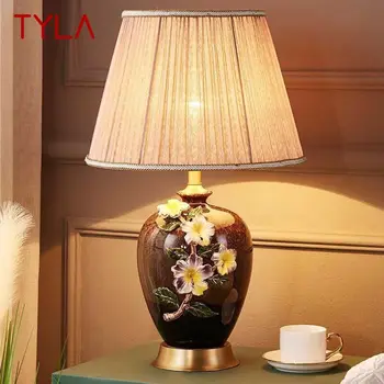 Модерна латунная керамична настолна лампа TYLA с led подсветка, Творчески Европейския мед настолна лампа за дома, хол, спалня