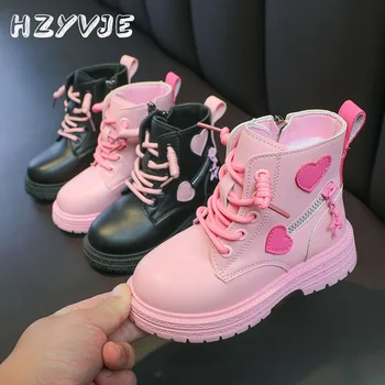 Модерни Розови Обувки на Принцесата с цип отстрани, с Надпис Love за момичета, Детски Демисезонные тънки обувки, Зимни Памучен Топло обувки подметка 26-37