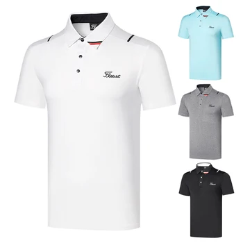 Мъжка тениска за голф, Лятна спортни облекла за голф, Риза с къс ръкав, суха засаждане, Дишащи еластични тениски за мъже