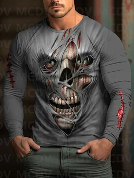 Мъжка тениска с принтом на черепа и на духа на Хелоуин, тениски за Хелоуин