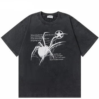 Мъжки t-shirt Градинска в стил хип-хоп, Негабаритная, с изображение на паяк, Harajuku, Реколта памучен модна тениска Унисекс с кръгло деколте