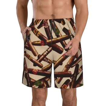 Мъжки ежедневни панталони за разходка с шарките на пури, Плажни панталони с завязками, Комфортни шорти с плоска предна част на S