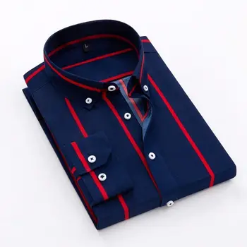 Мъжки ежедневни ризи с райе с външни джобове и дълги ръкави, модерни ежедневни ризи стандартен намаляване на копчета C18