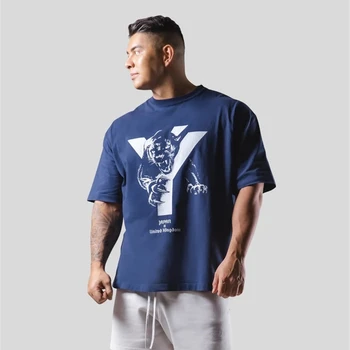 Мъжки памучен тениска за фитнес зала с леопардовым принтом, Свободна от Мъжки дрехи, Улични удобни ежедневни ризи с къс ръкав, потници