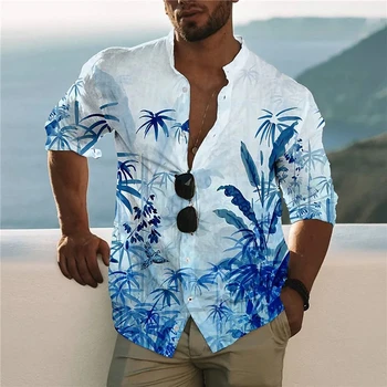 Мъжки суитчър с участието на Дланта, риза с ревери, яка, копчета в стил Харадзюку, Всекидневни топ с модел за почивка на Плажа, Хавай, Къс ръкав