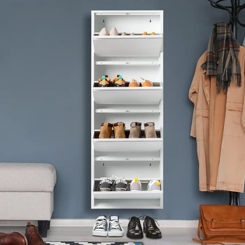 На стената, можете да окачите 4 кофи, а в шкаф за обувки може да се поставят 12 чифта обувки. Желязо 50 * 15 * 136 см, бял N001