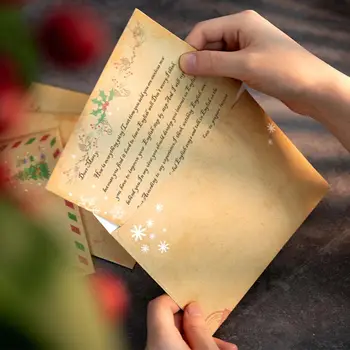 Направи си сам Ретро подарък Снежен Дядо Коледа Поздравителна картичка за Коледа Бележник за писма Коледни Пликове обикновена Хартия за писма, Крафт хартия
