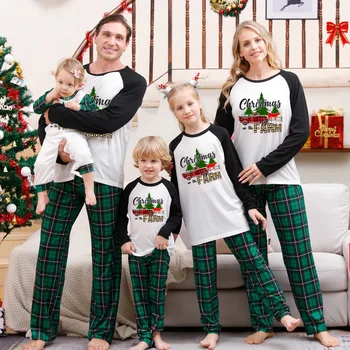 Нов Коледен пижамный комплект за родители и деца, домашни дрехи с принтом, европейски и американски коледни дълги ръкави