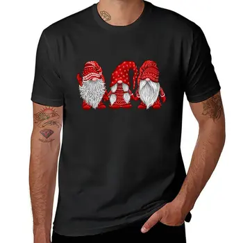 Нова Коледна тениска с Червени Гномиками, Дядо коледа, Коледно Джудже, Еднакви тениски за приятелите на семейството, тениска за момчета, мъжки t-shirt