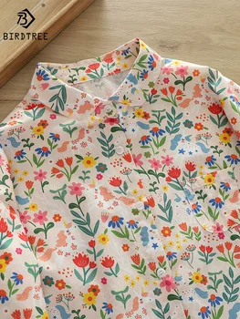 Нови Есенни памучни ризи, Дамски Блузи с кръгла яка и сладък цветен принтом, с дълги ръкави и джобове, Свободни Ежедневни Блузи, Пролет T38524JM