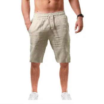 Нови мъжки памук, ленени шорти, панталони, мъжки летни дишащи обикновена ленени къси панталони, Градинска облекло за фитнес S-3XL
