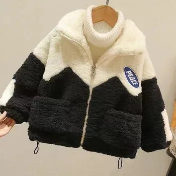 Нови якета за момчета, детски палта от гъсто руно, модни детски връхни облекла Зима-есен 2023-A064