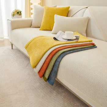 Обикновен мат диван капаци кърпи от шенилна Four Seasons, универсална мека мебел възглавница, подложки за седалки, модерен нескользящий калъф за мека мебел за дневна