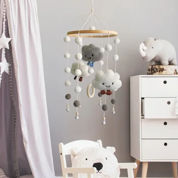 Облак, модел кожени топки, стенен гоблен в стил бохо, декорация за дома, детски кът, детска спалня, сплетен стенен висулка с вятърни звънчета