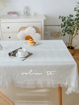 Памучен бельо покривка, лесен домакински тканая правоъгълна покривка за чай на масата